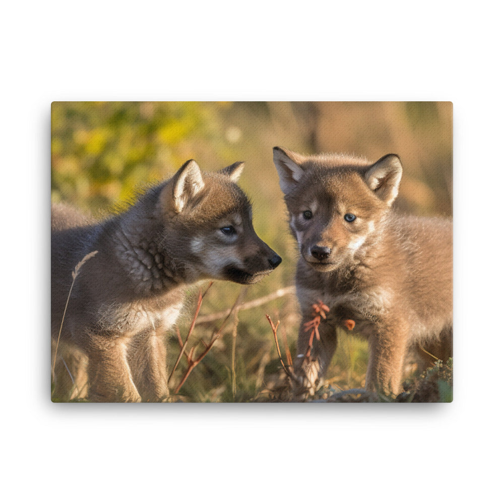 Gray Wolf Pups at Play canvas - Posterfy.AI