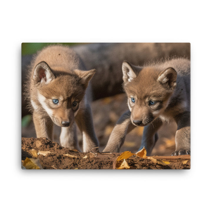 Gray Wolf Pups at Play canvas - Posterfy.AI