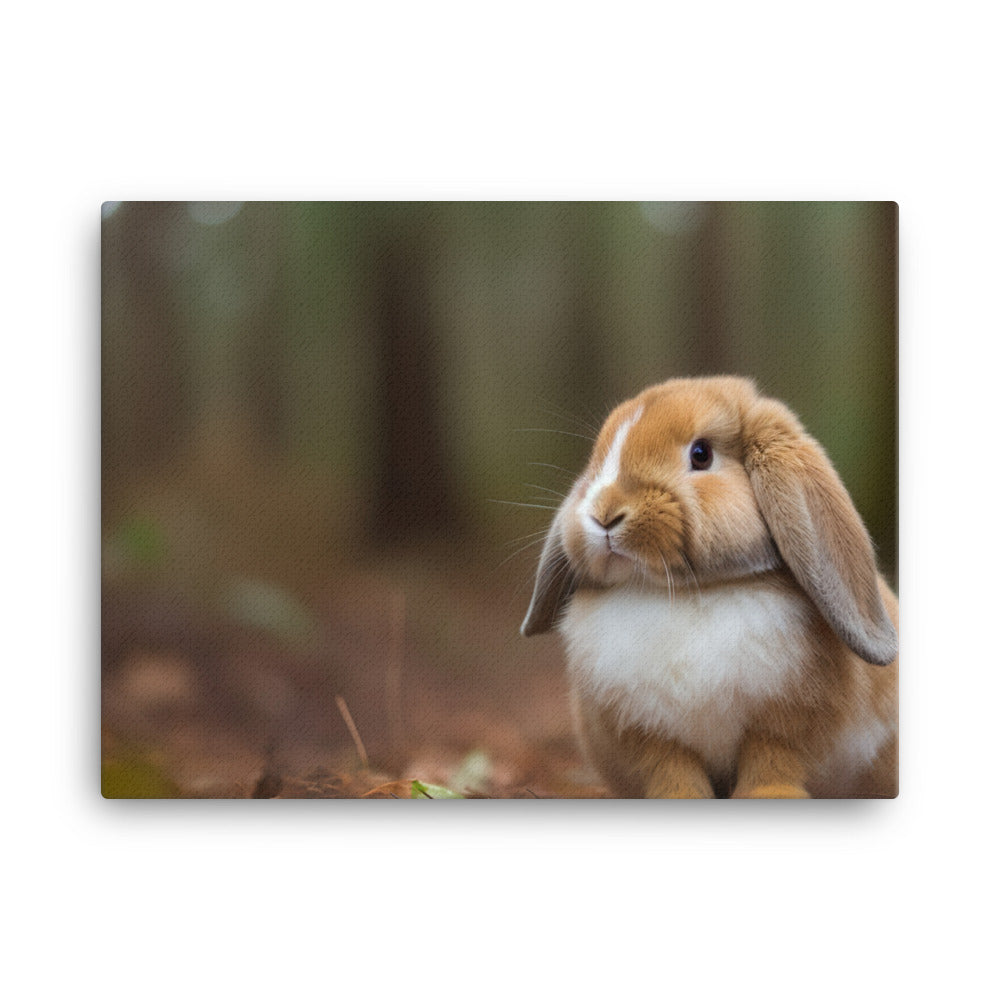 Serene Mini Lop Bunny in a Forest canvas - Posterfy.AI
