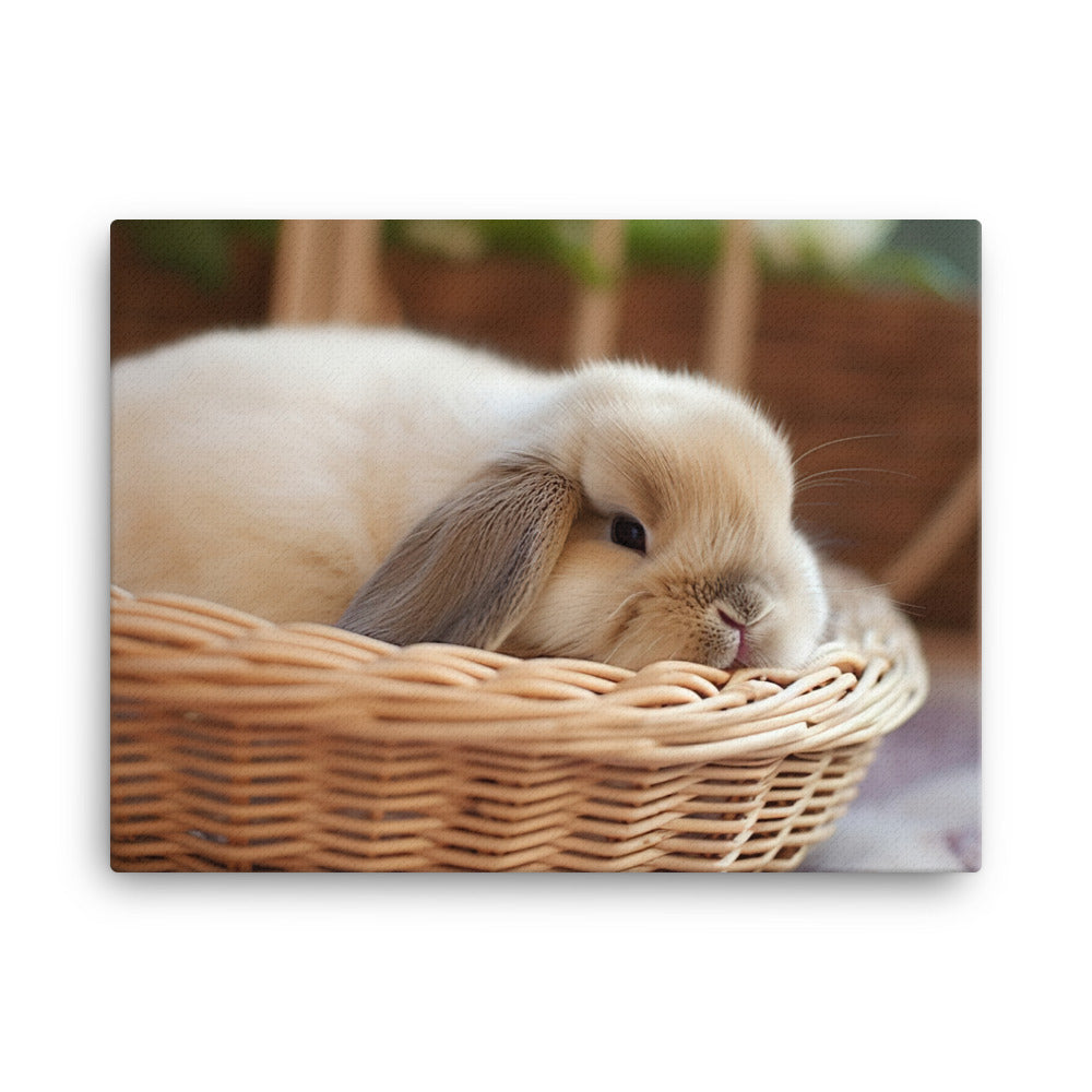 Mini Lop Bunny in a Wicker Basket canvas - Posterfy.AI