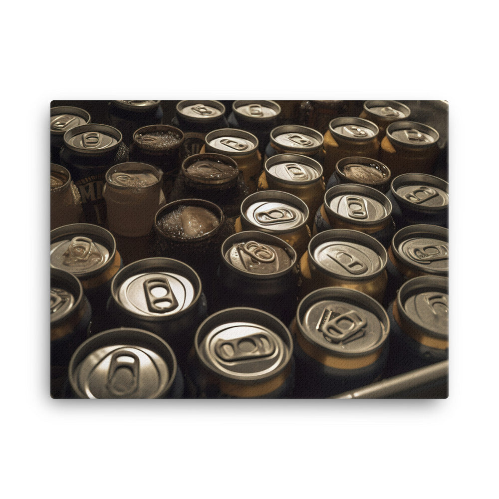 A collection of ice cold stout beer cans canvas - Posterfy.AI