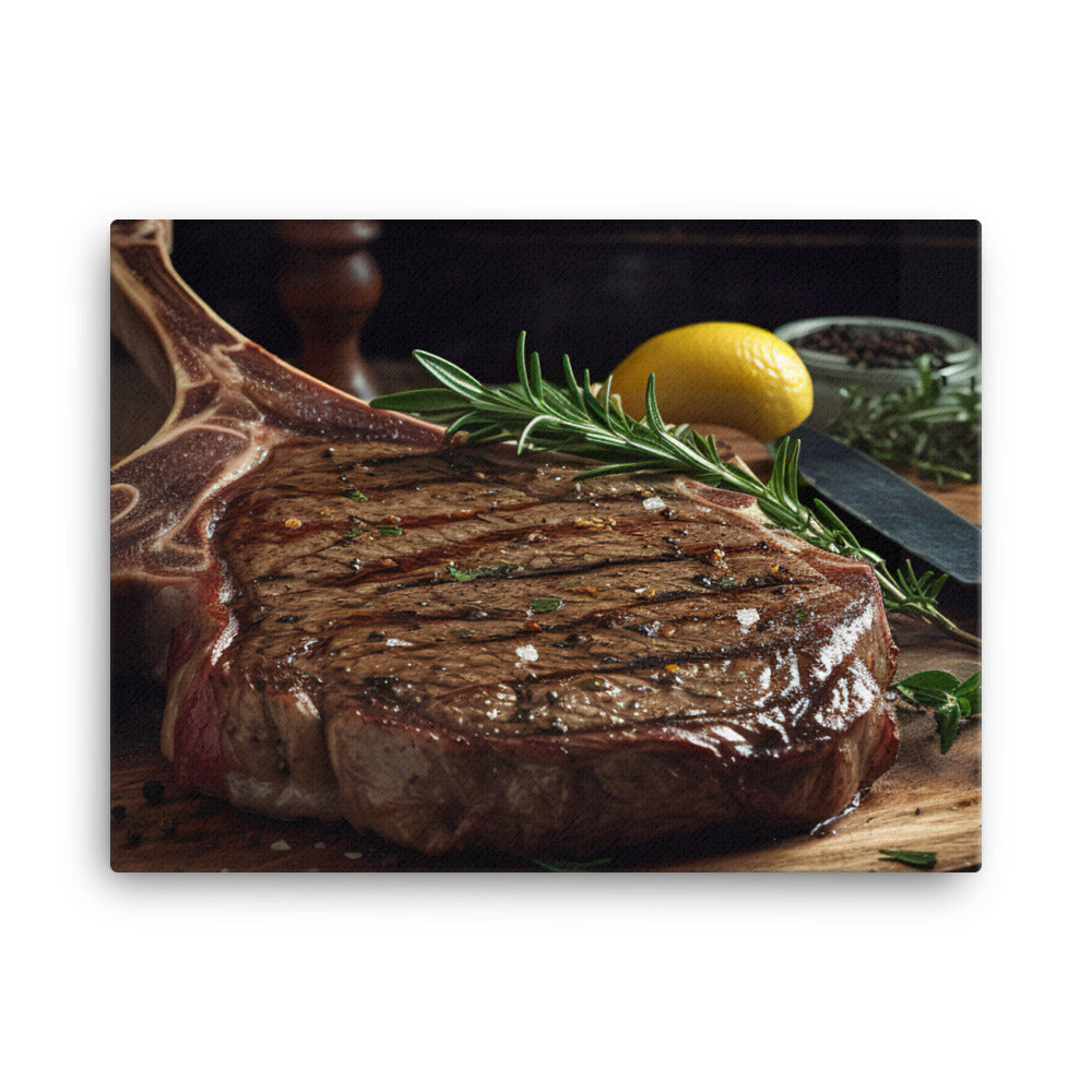 T-Bone Steak on a Wooden Board canvas - Posterfy.AI