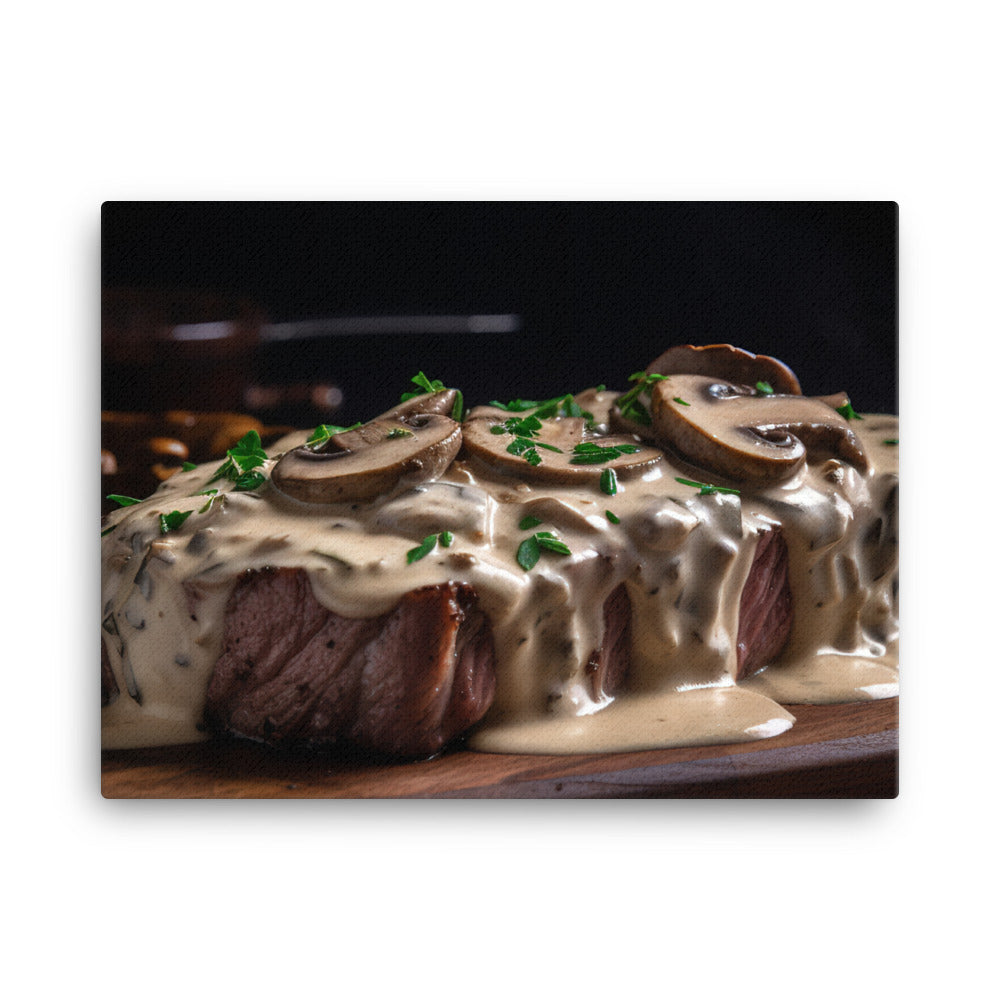 New York Strip Steak with Creamy Mushroom Sauce canvas - Posterfy.AI