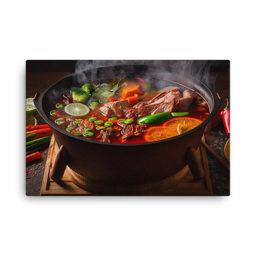 Steaming Hot Pot with Spicy Sichuan Sauce 四川麻辣火鍋 canvas - Posterfy.AI