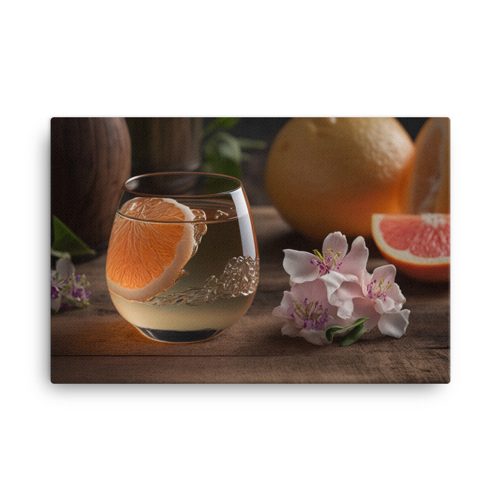 A side view of a clear glass of junmai ginjo sake with a floral aroma canvas - Posterfy.AI