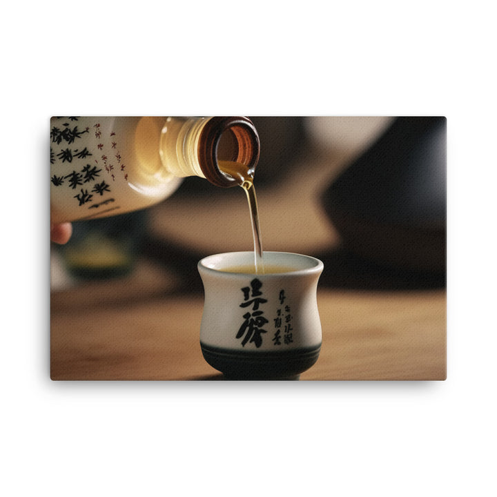 A Close-Up of a hand pouring hot sake canvas - Posterfy.AI