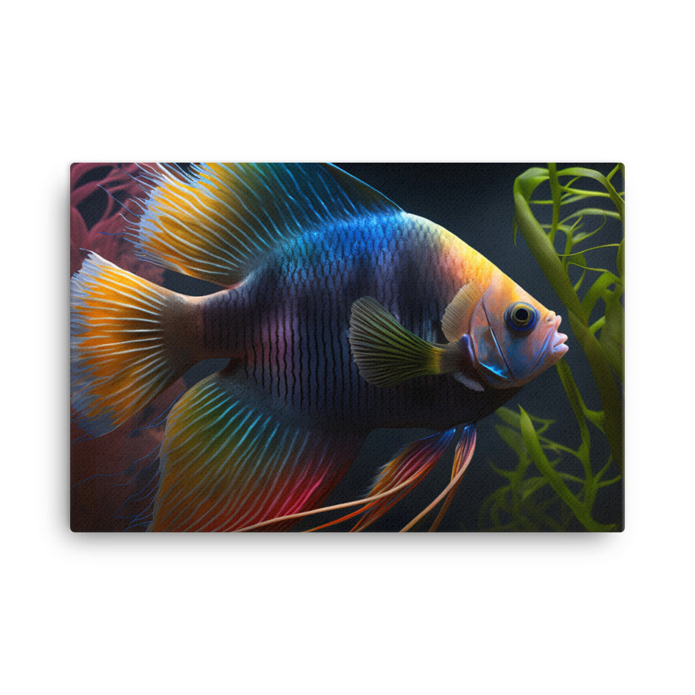 Rainbow colored angelfish in a planted aquarium canvas - Posterfy.AI