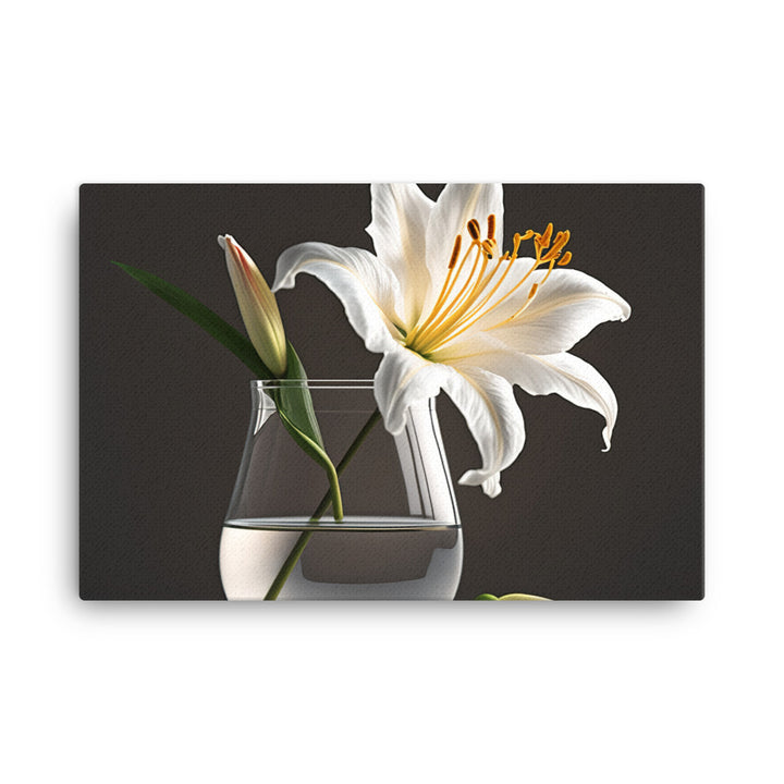 Large white lily by placing it in a simple glass vase canvas - Posterfy.AI