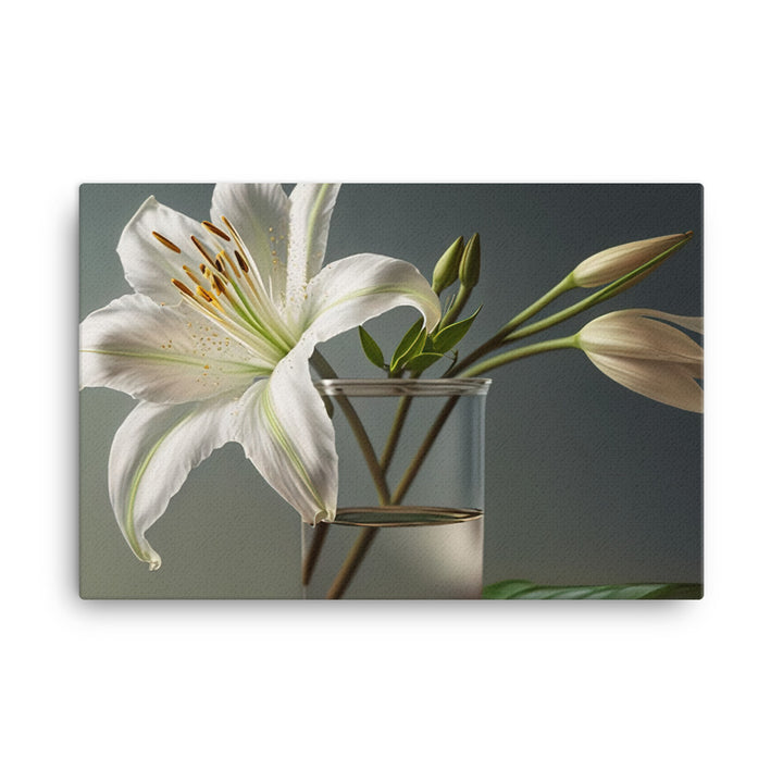 Large white lily by placing it in a simple glass vase canvas - Posterfy.AI