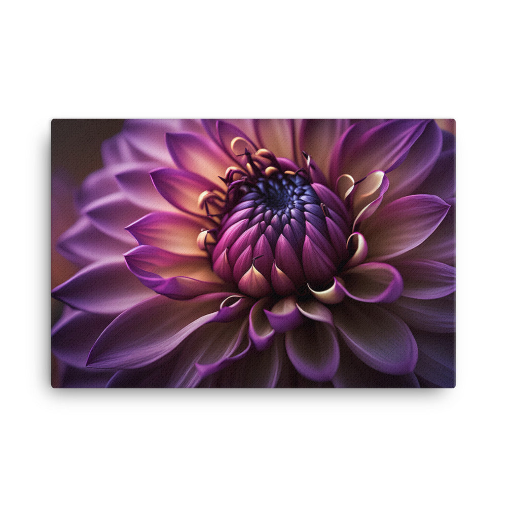 A macro shot of a purple dahlia canvas - Posterfy.AI
