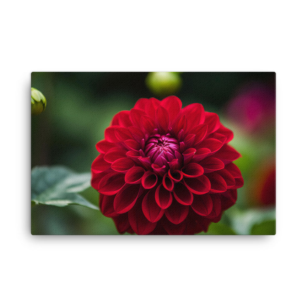 Crimson Dahlia in the Garden canvas - Posterfy.AI