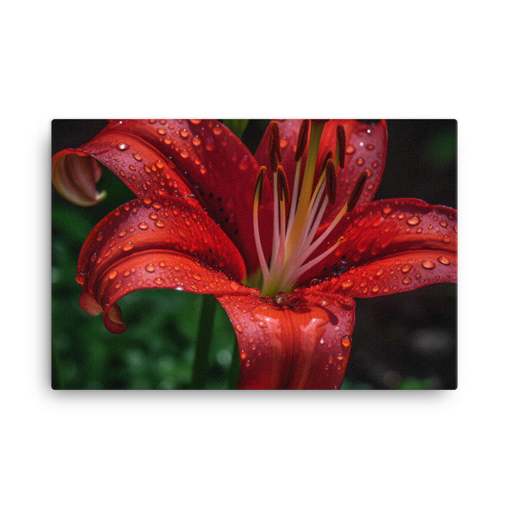 Red Lily in the Rain canvas - Posterfy.AI