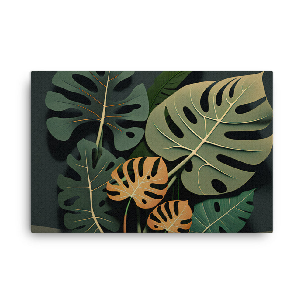 Monstera leaves in vibrant colors canvas - Posterfy.AI