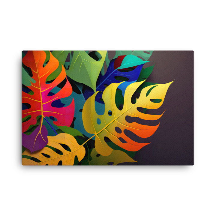 Monstera leaves in vibrant colors canvas - Posterfy.AI