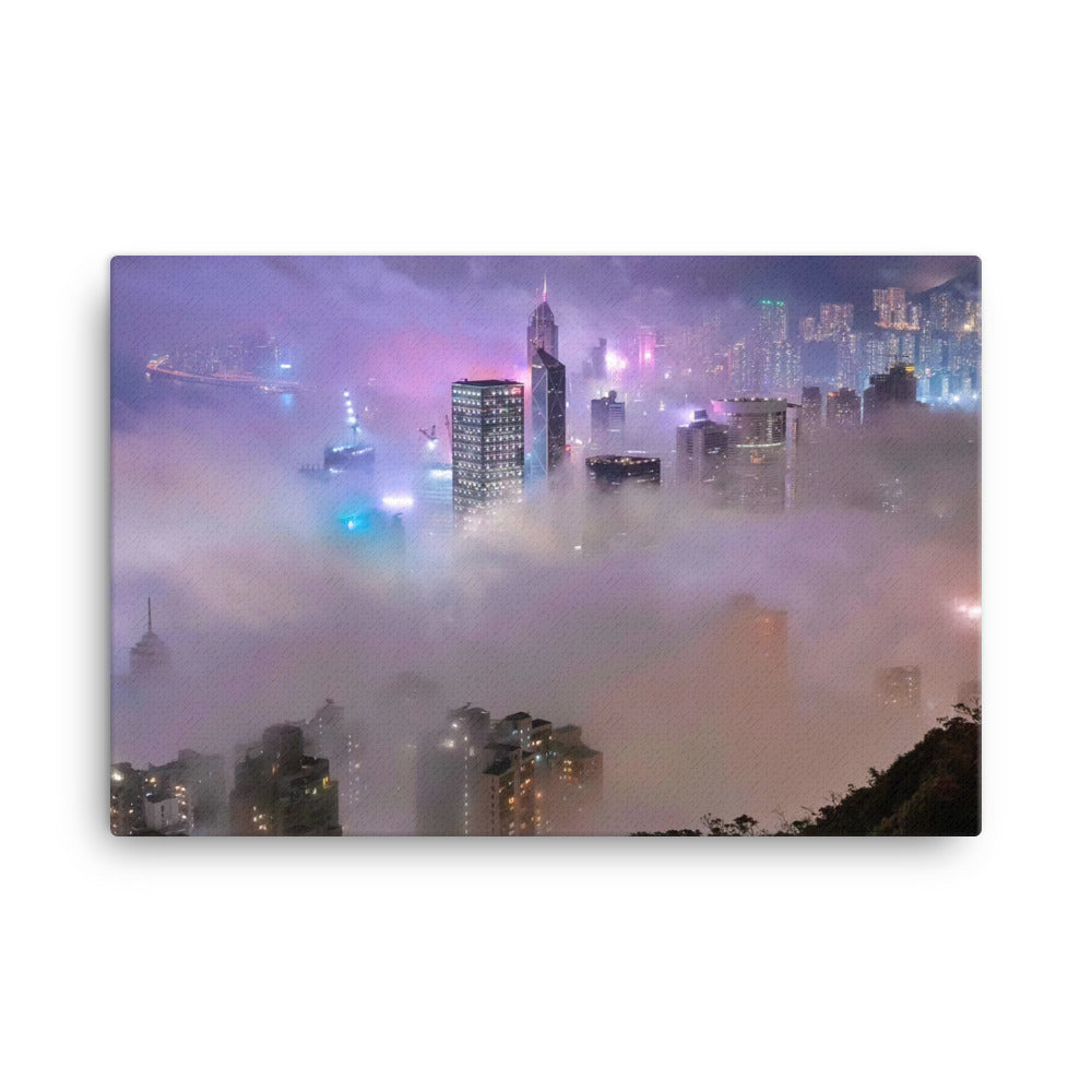 Hong Kong Blanketed in Fog canvas - Posterfy.AI