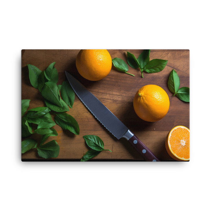 Oranges on a Cutting Board canvas - Posterfy.AI