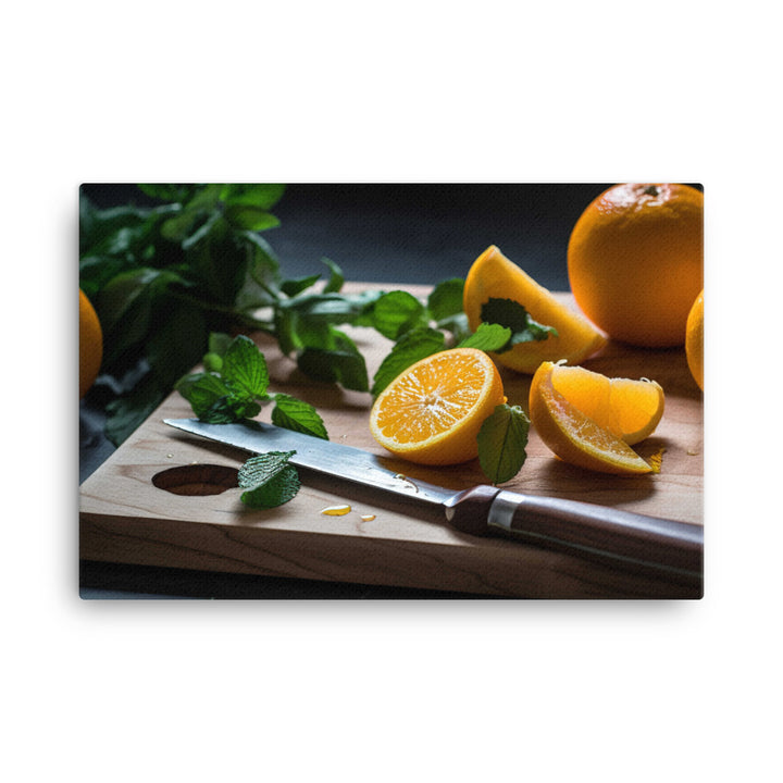 Oranges on a Cutting Board canvas - Posterfy.AI