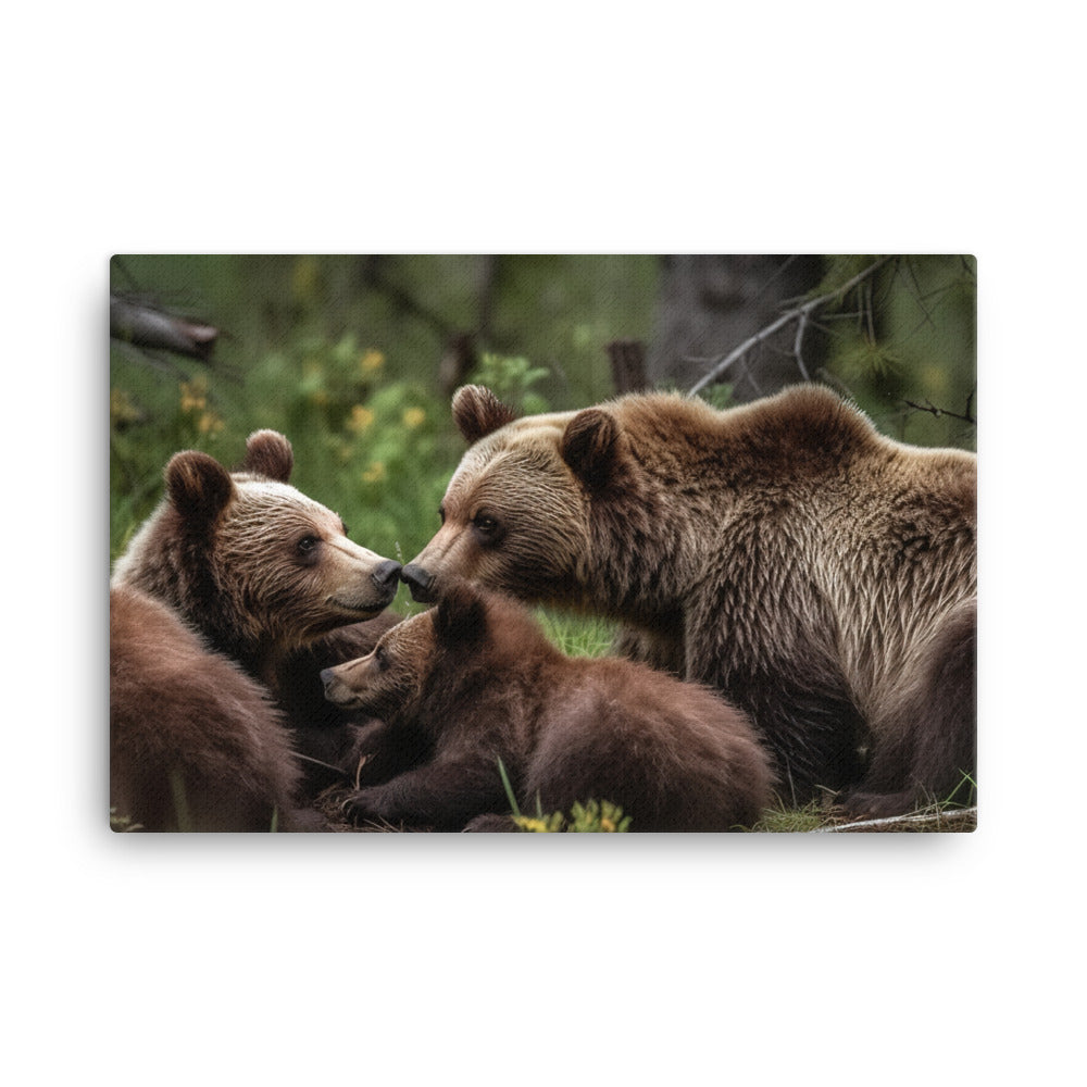 Adorable Grizzly Bear Family canvas - Posterfy.AI
