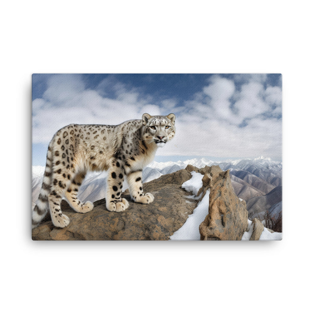 A Snow Leopard perched on a rocky outcrop canvas - Posterfy.AI