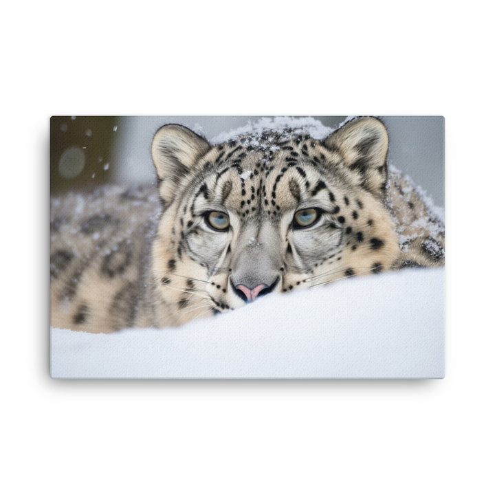 A Snow Leopard hiding in the snow canvas - Posterfy.AI