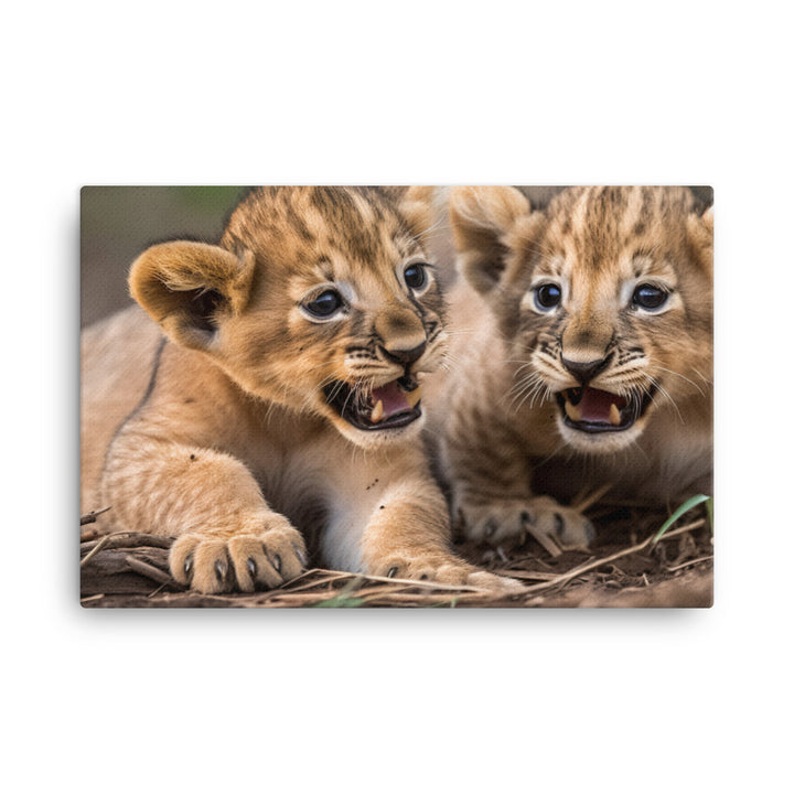 Lion Cubs Playtime canvas - Posterfy.AI