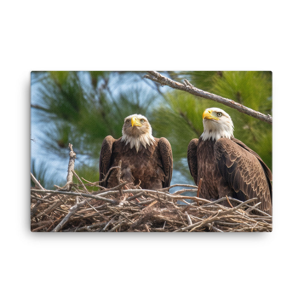 Bald Eagle in its Nest with Eaglets canvas - Posterfy.AI