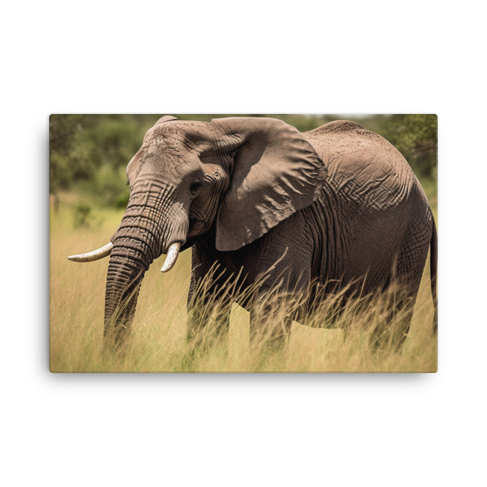 Majestic African Elephant Grazing in the Savannah canvas - Posterfy.AI