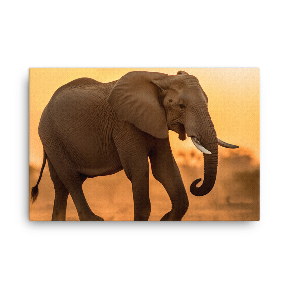 Graceful African Elephant Walking in the Sunset canvas - Posterfy.AI