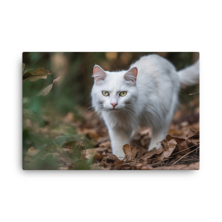 Curious Turkish Angora exploring its surroundings canvas - Posterfy.AI