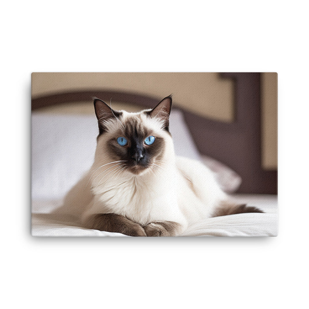 Majestic Balinese Cat Sitting on the Bed canvas - Posterfy.AI