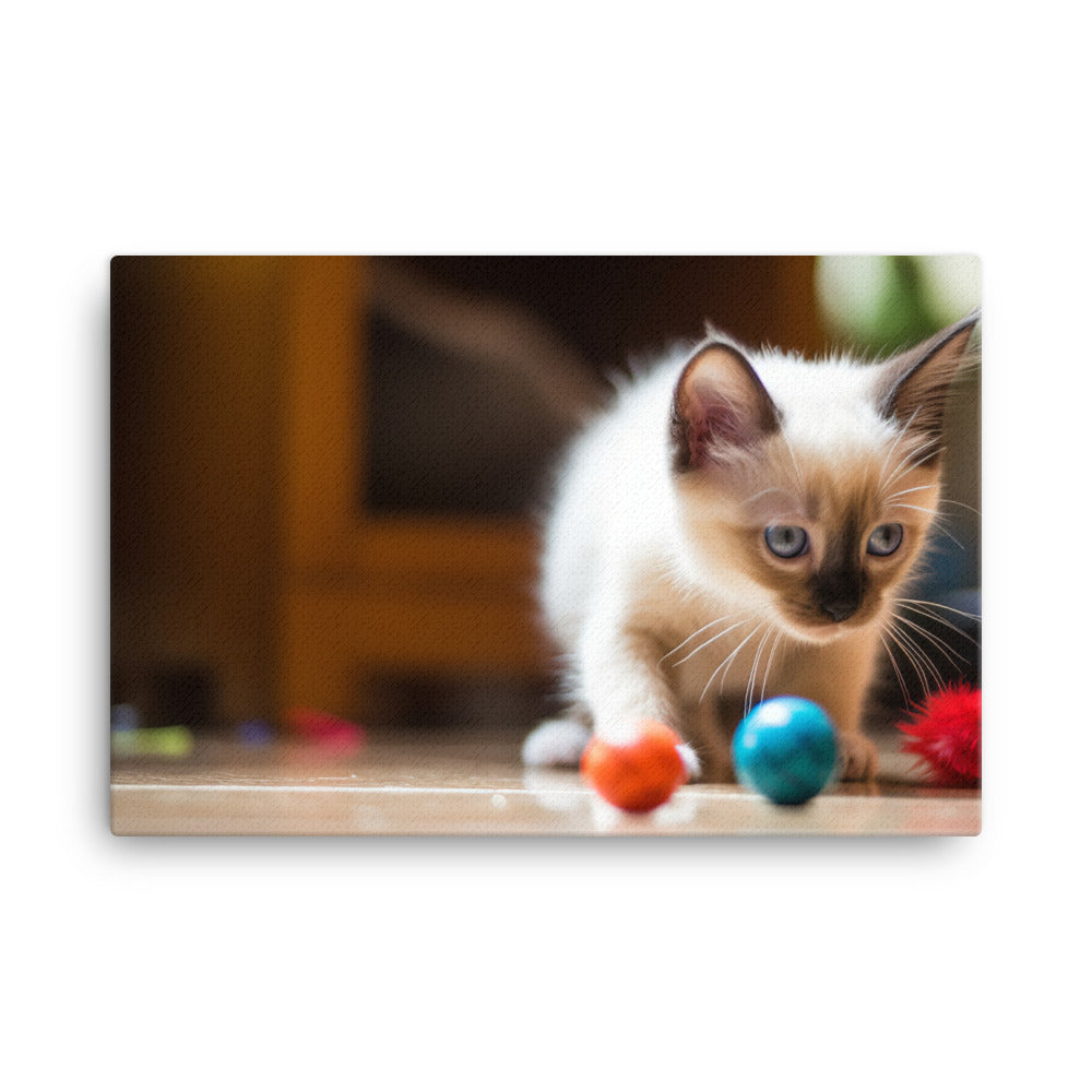 Adorable Balinese Kitten Playing with Toy canvas - Posterfy.AI