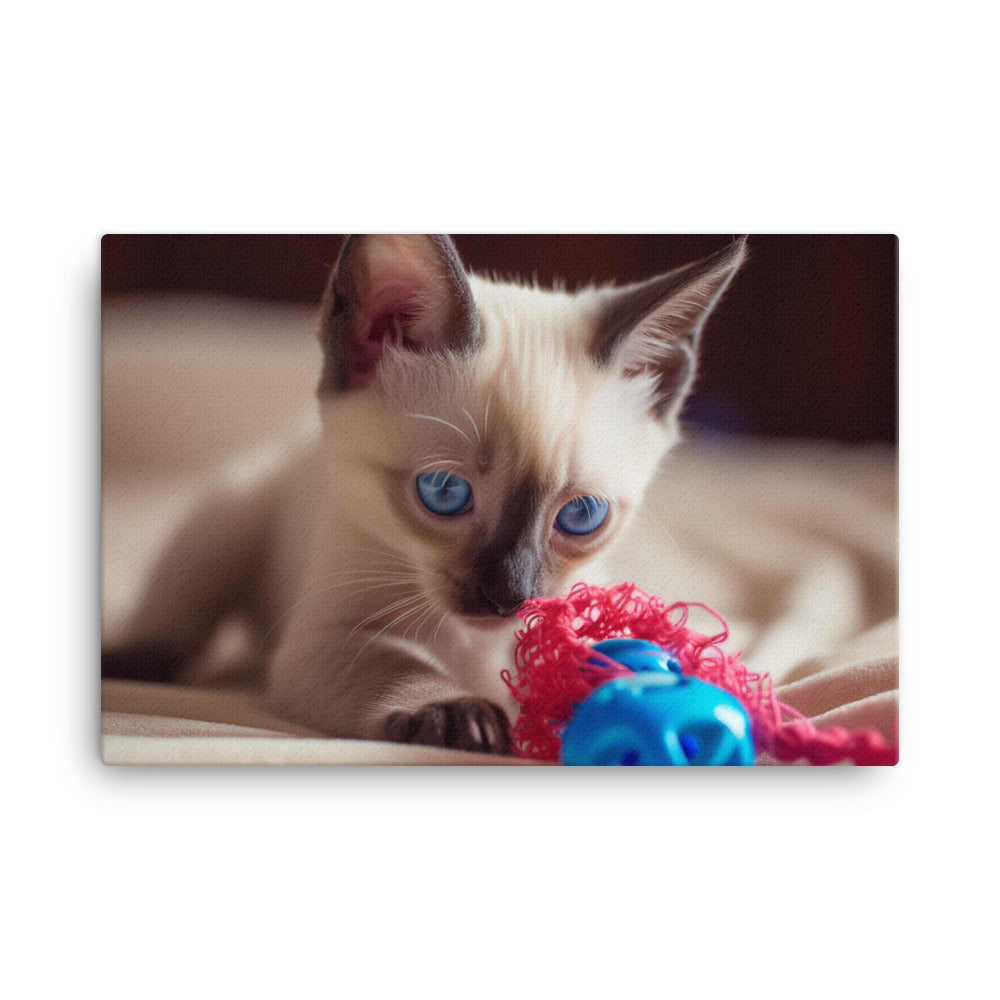 Adorable Balinese Kitten Playing with Toy canvas - Posterfy.AI