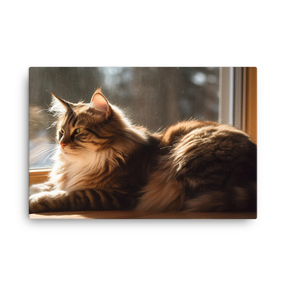 Norwegian Forest Cat Relaxing by the Window canvas - Posterfy.AI