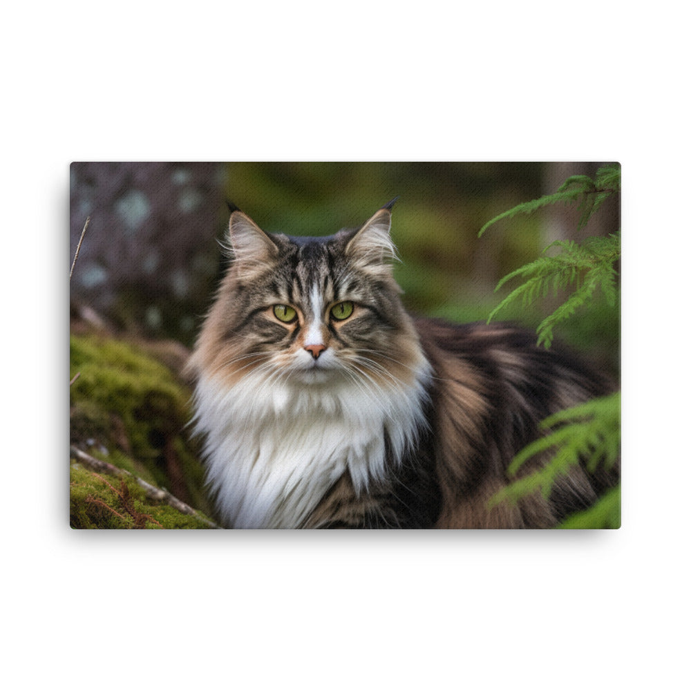 Majestic Norwegian Forest Cat in the Wild canvas - Posterfy.AI