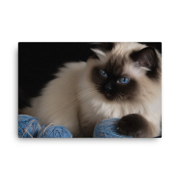 Himalayan cat playing with a ball of yarn canvas - Posterfy.AI