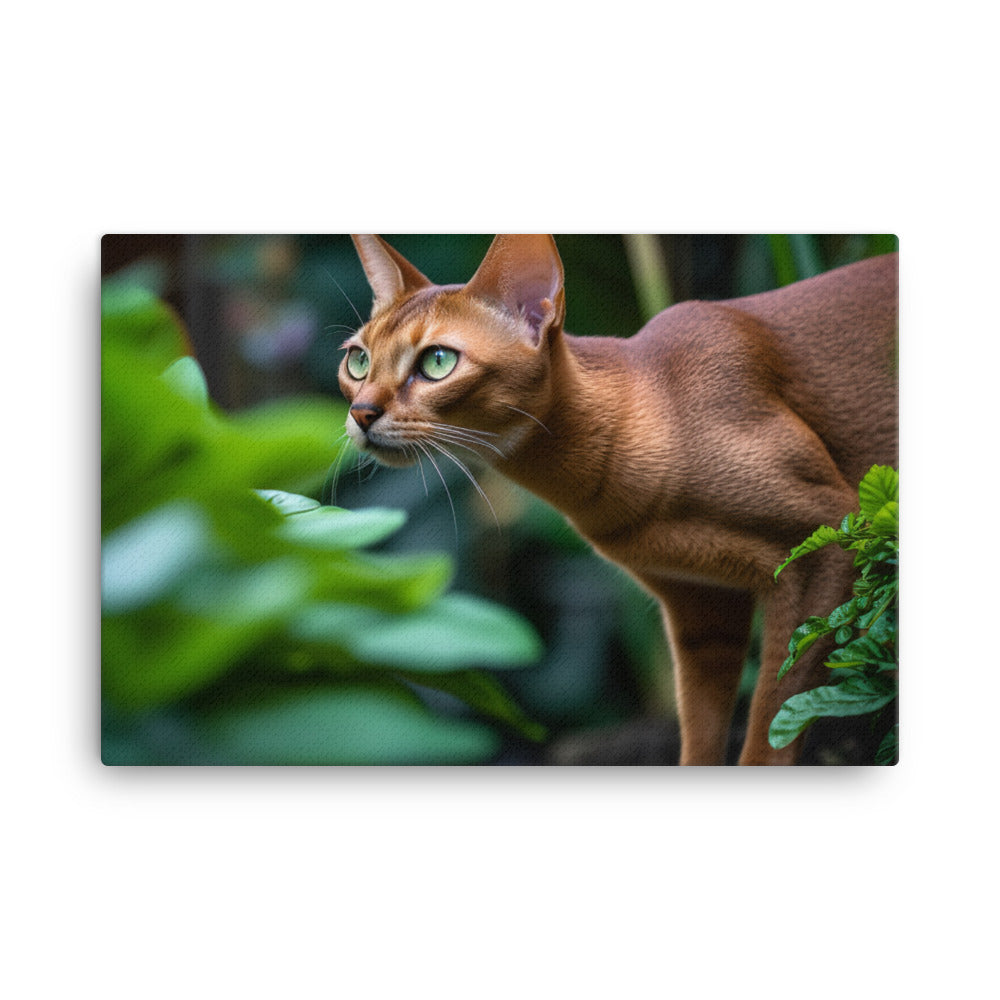 Curious Abyssinian exploring the garden canvas - Posterfy.AI