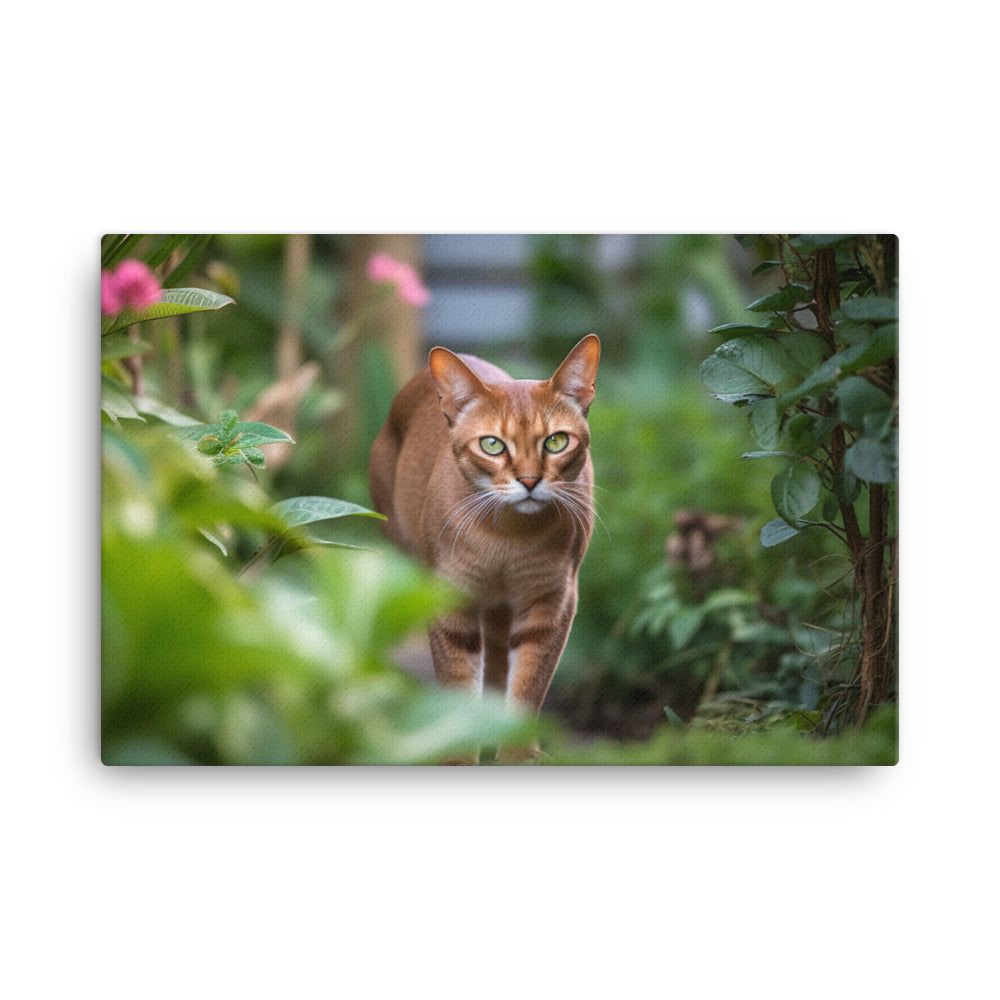 Curious Abyssinian exploring the garden canvas - Posterfy.AI