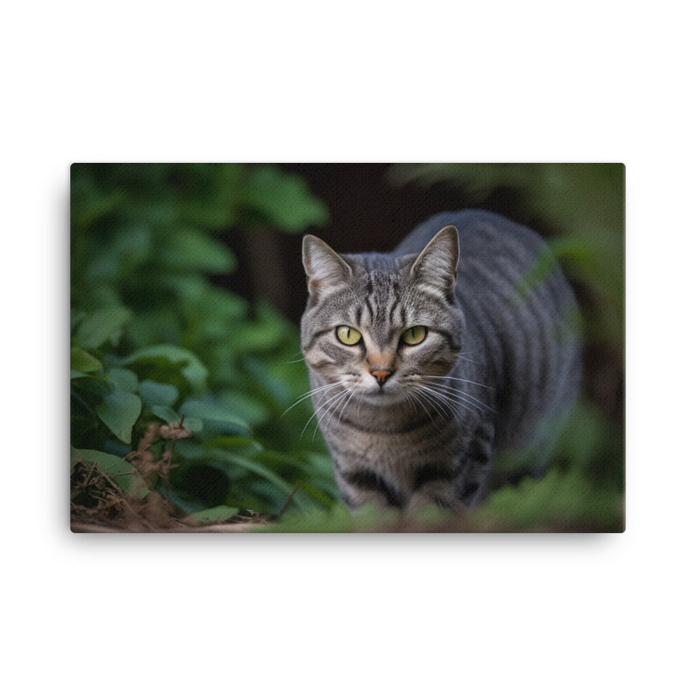 Curious American Shorthair exploring the garden canvas - Posterfy.AI