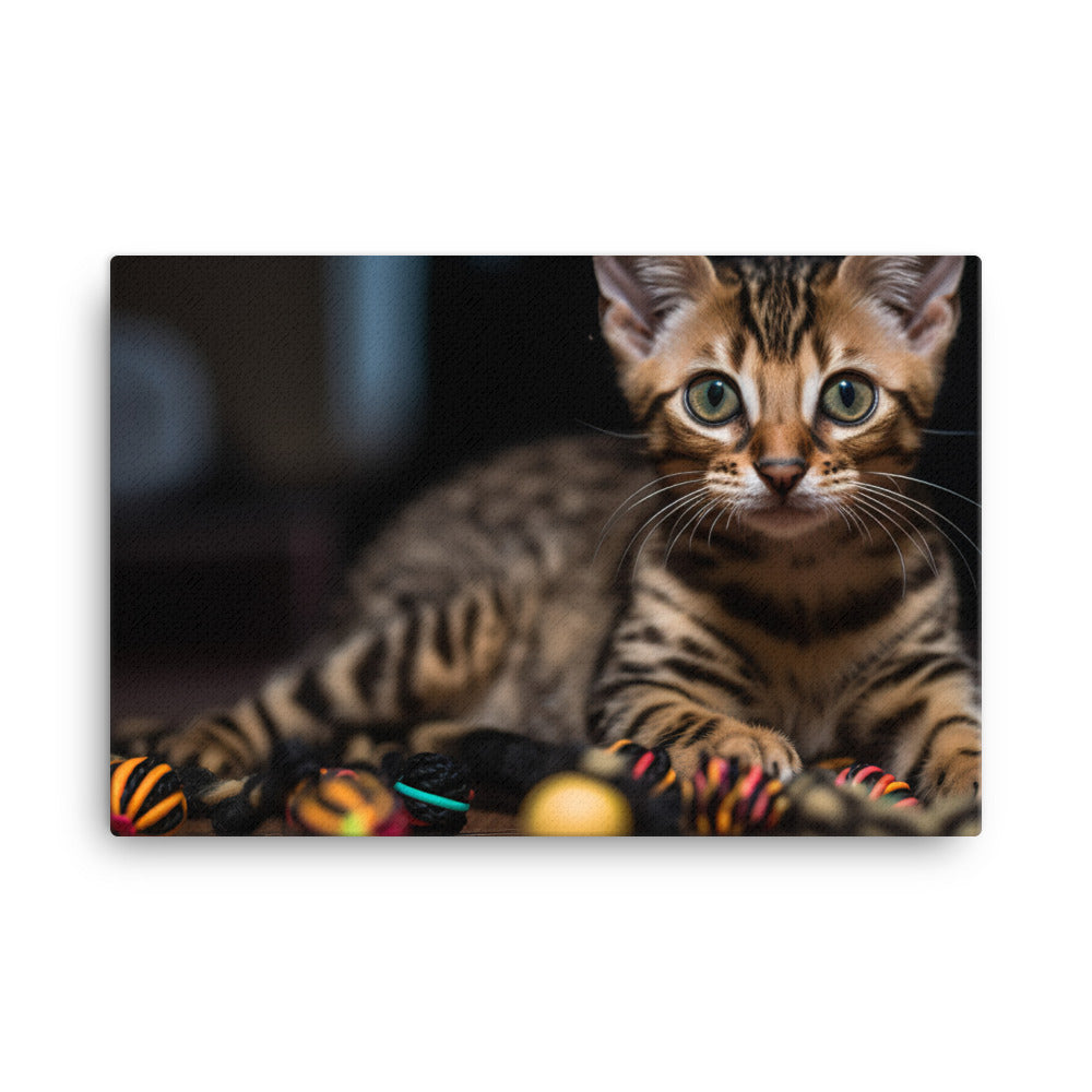 Gorgeous Bengal Kitten Playing with Toys canvas - Posterfy.AI