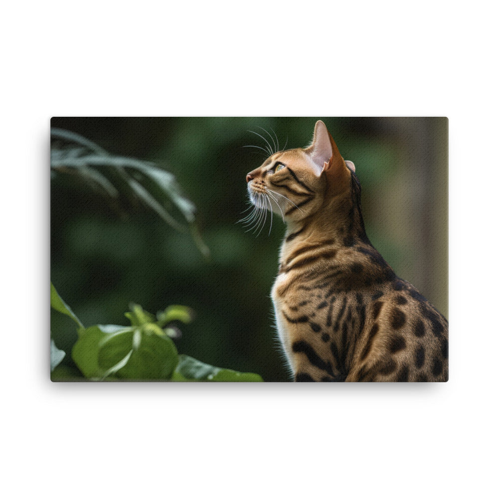 Curious Bengal Cat Watching Bird Outside canvas - Posterfy.AI