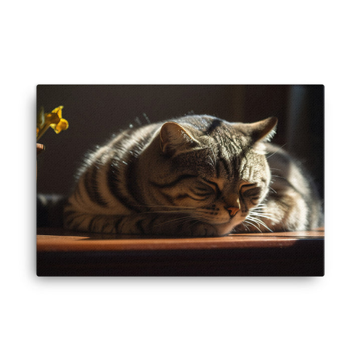 Scottish Fold cat basking in a sunbeam canvas - Posterfy.AI