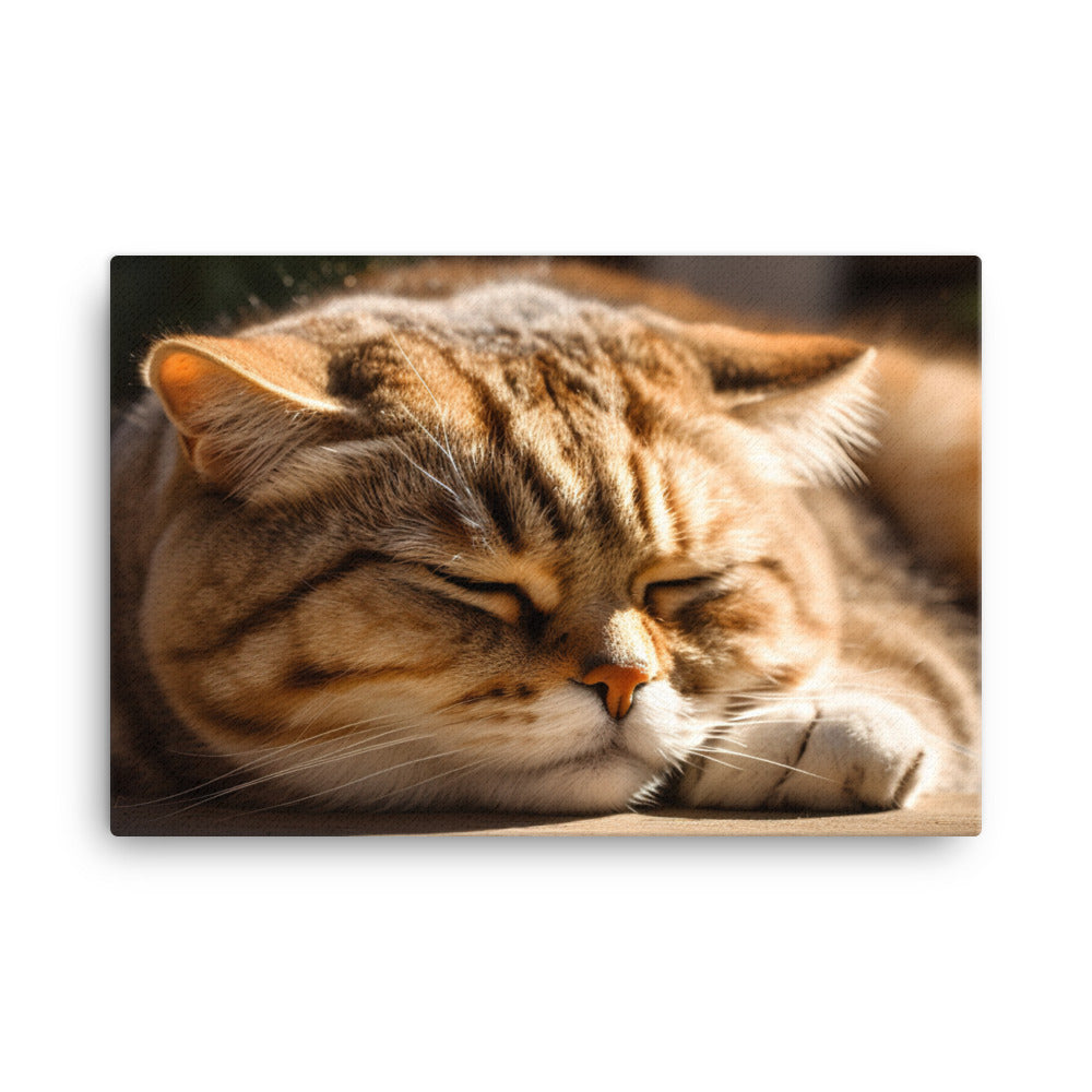 Scottish Fold cat basking in a sunbeam canvas - Posterfy.AI