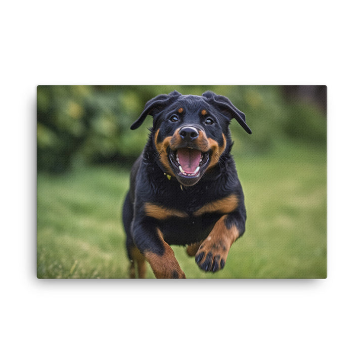 Rottweilers playful side in action canvas - Posterfy.AI