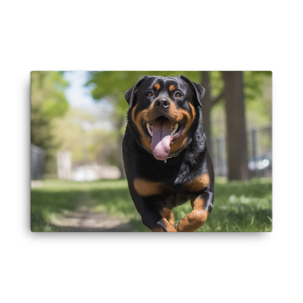 Rottweiler for a walk in the park canvas - Posterfy.AI