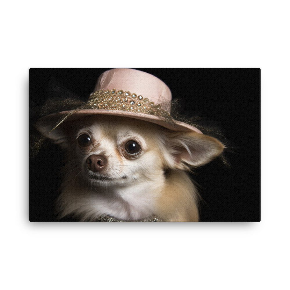 A Chihuahua posing with a boa and hat canvas - Posterfy.AI