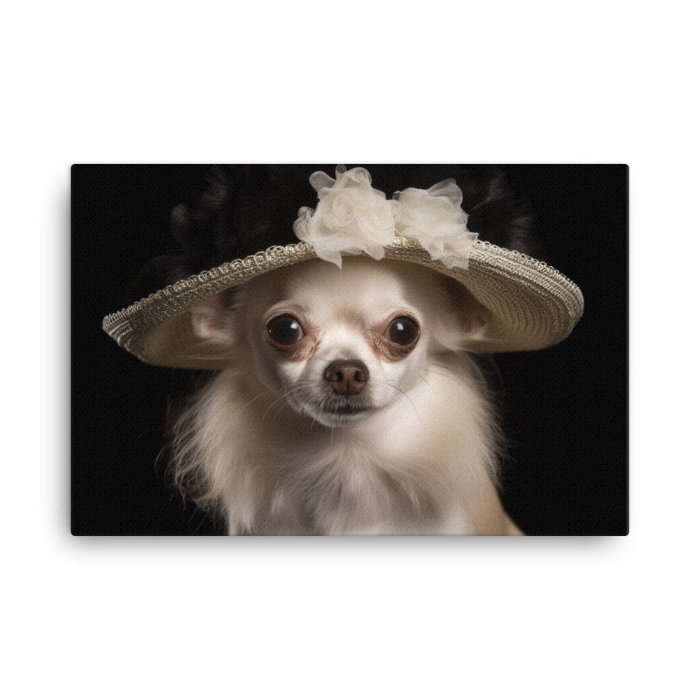 A Chihuahua posing with a boa and hat canvas - Posterfy.AI