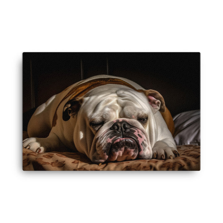 Sleepy Bulldog in His Bed canvas - Posterfy.AI