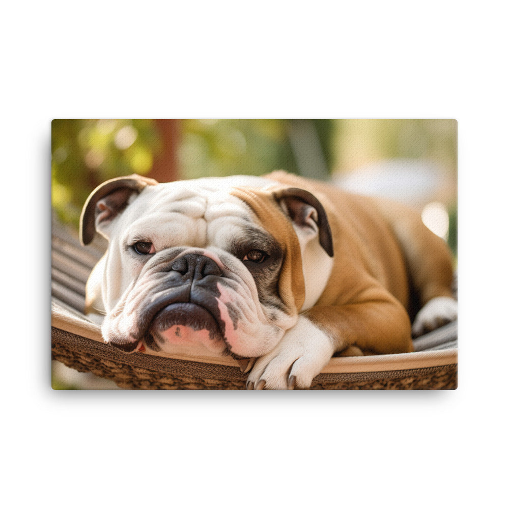 Relaxing Bulldog in the Hammock canvas - Posterfy.AI