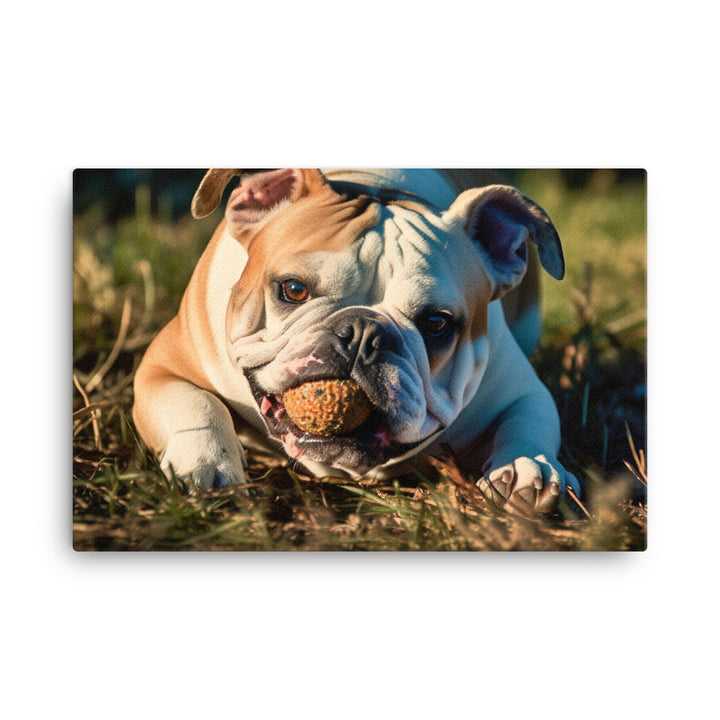 Silly Bulldog: Playful Pup with a Toy canvas - Posterfy.AI