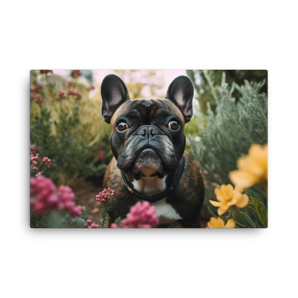 Frenchie in the garden canvas - Posterfy.AI